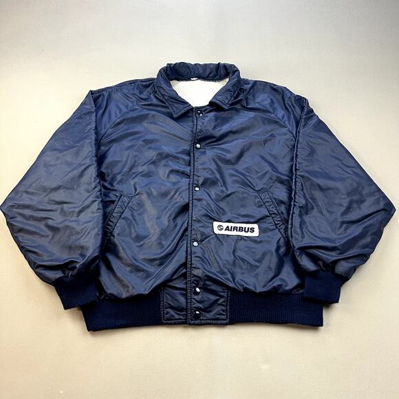 Vintage Airbus Bomber Jacket Adult Small Navy Blue Aerospace Aircraft Space 80s - Picture 1 of 10